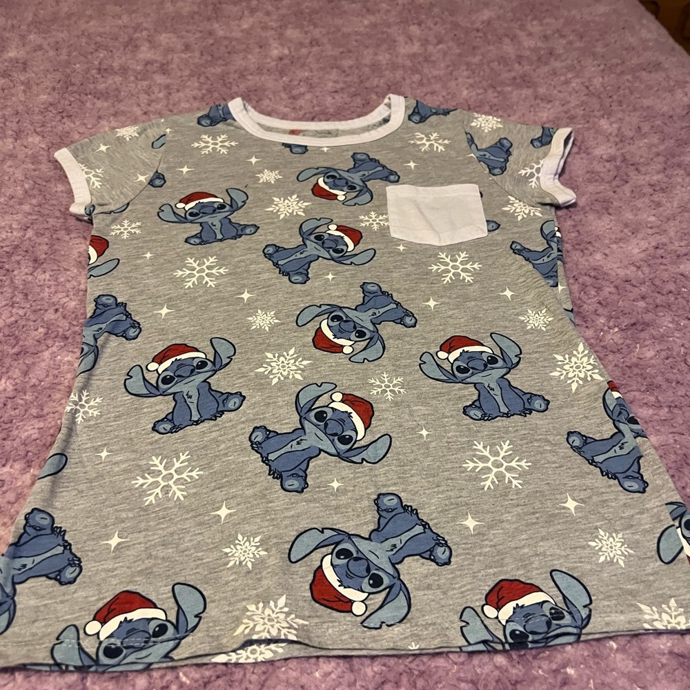 Disney’s Lilo & Stitch Youth Large, T Shirt, with Stitch wearing Santa Hat